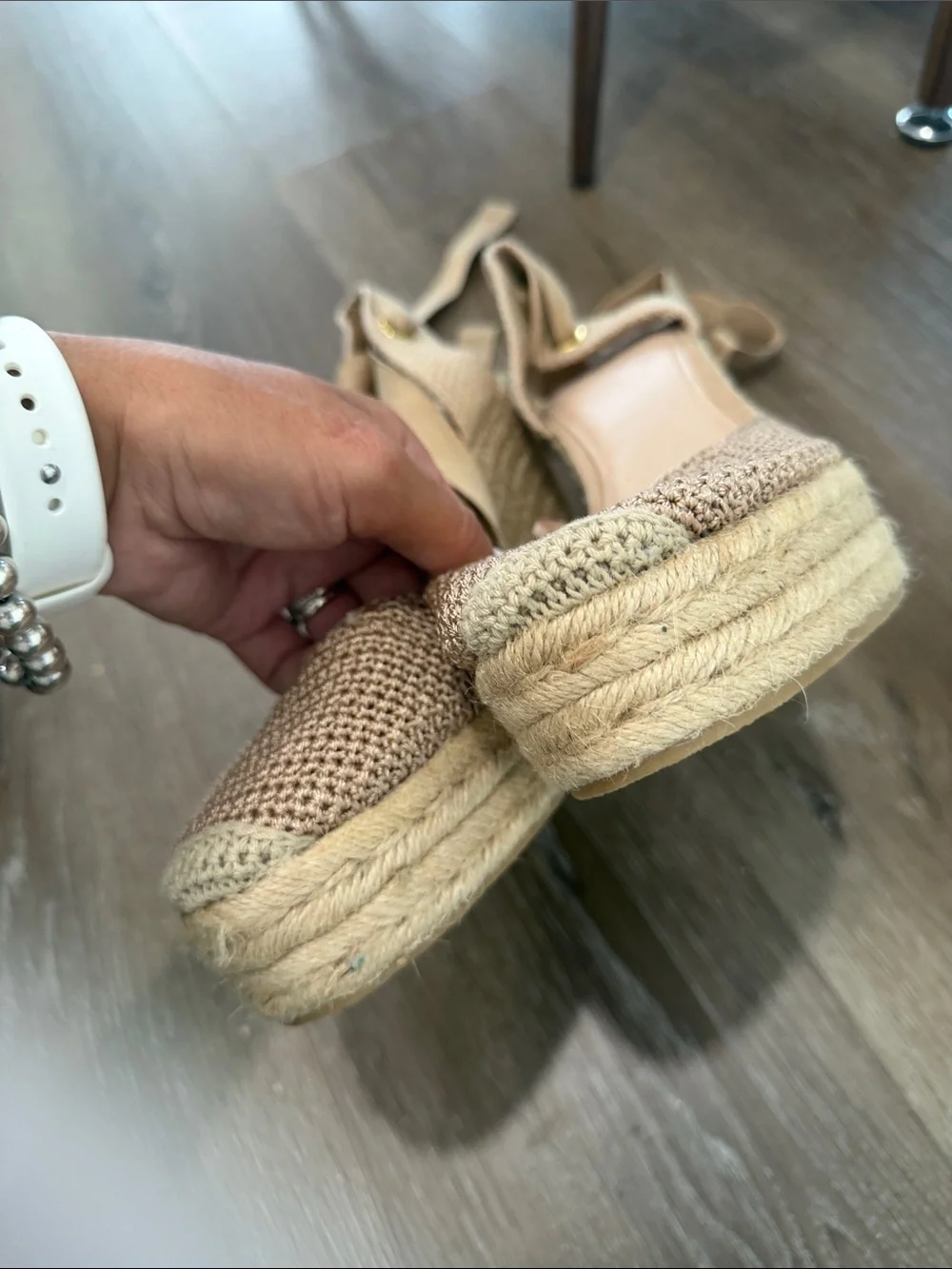 Zara Beige Crochet Tie-Ankle Espadrille Flats